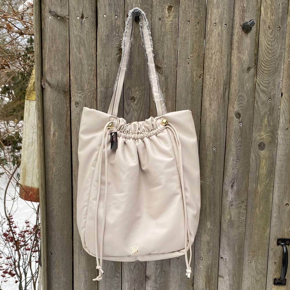 Victoria’s Secret Cream Drawstring Tote Shoulder Bag Purse